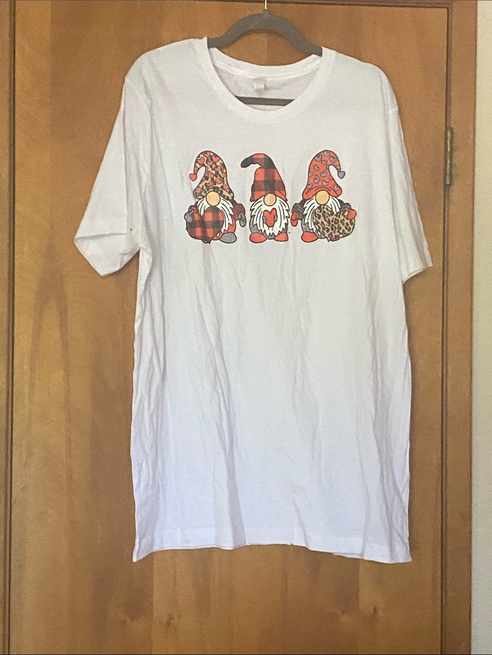 Bella Canvas White Tee with Red Plaid & Leopard Gnome Trio
